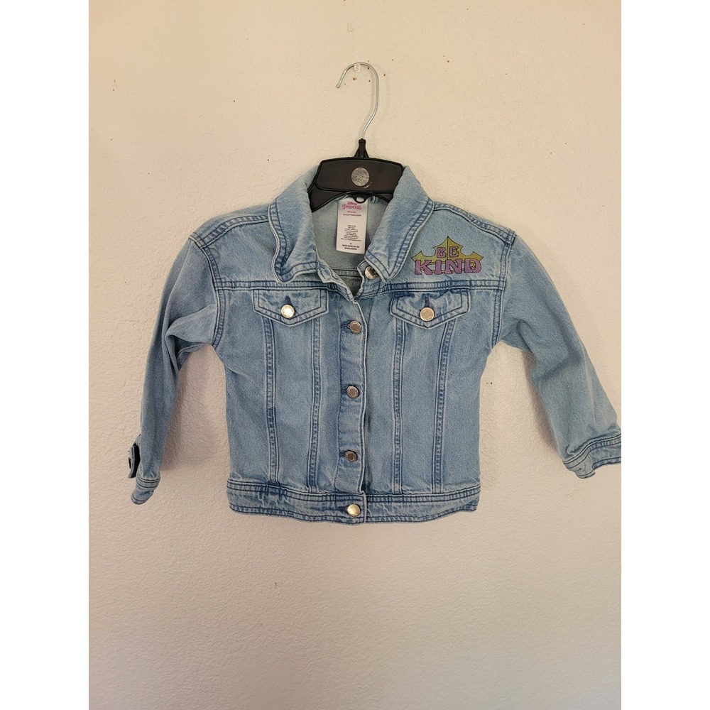 Disney Princess Girls Light Wash Denim Jacket Be Kind Graphic Blue 4T #4